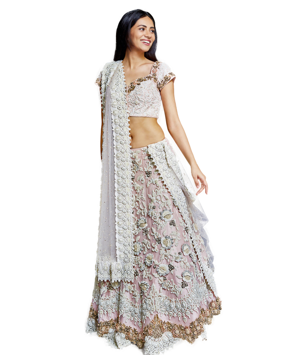 Blush Pink Lehenga With intricate Pearl Embroidery