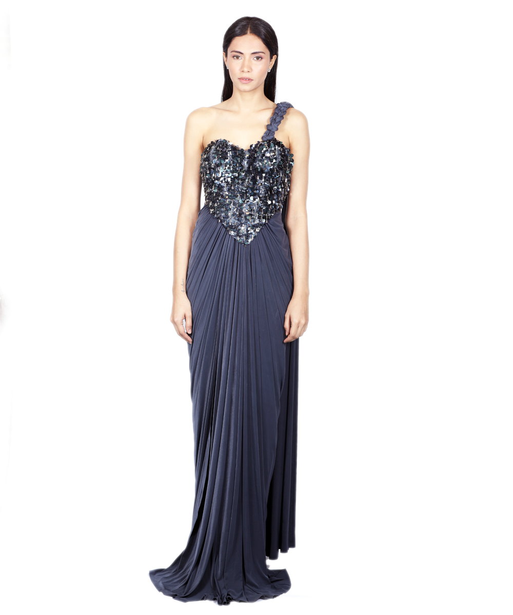 Charcoal Saree Gown With sequinned bodice