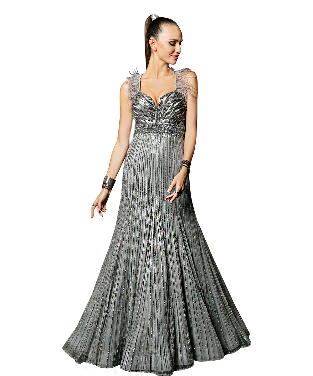 Signature Grey Gown With Embellished WW Bodice