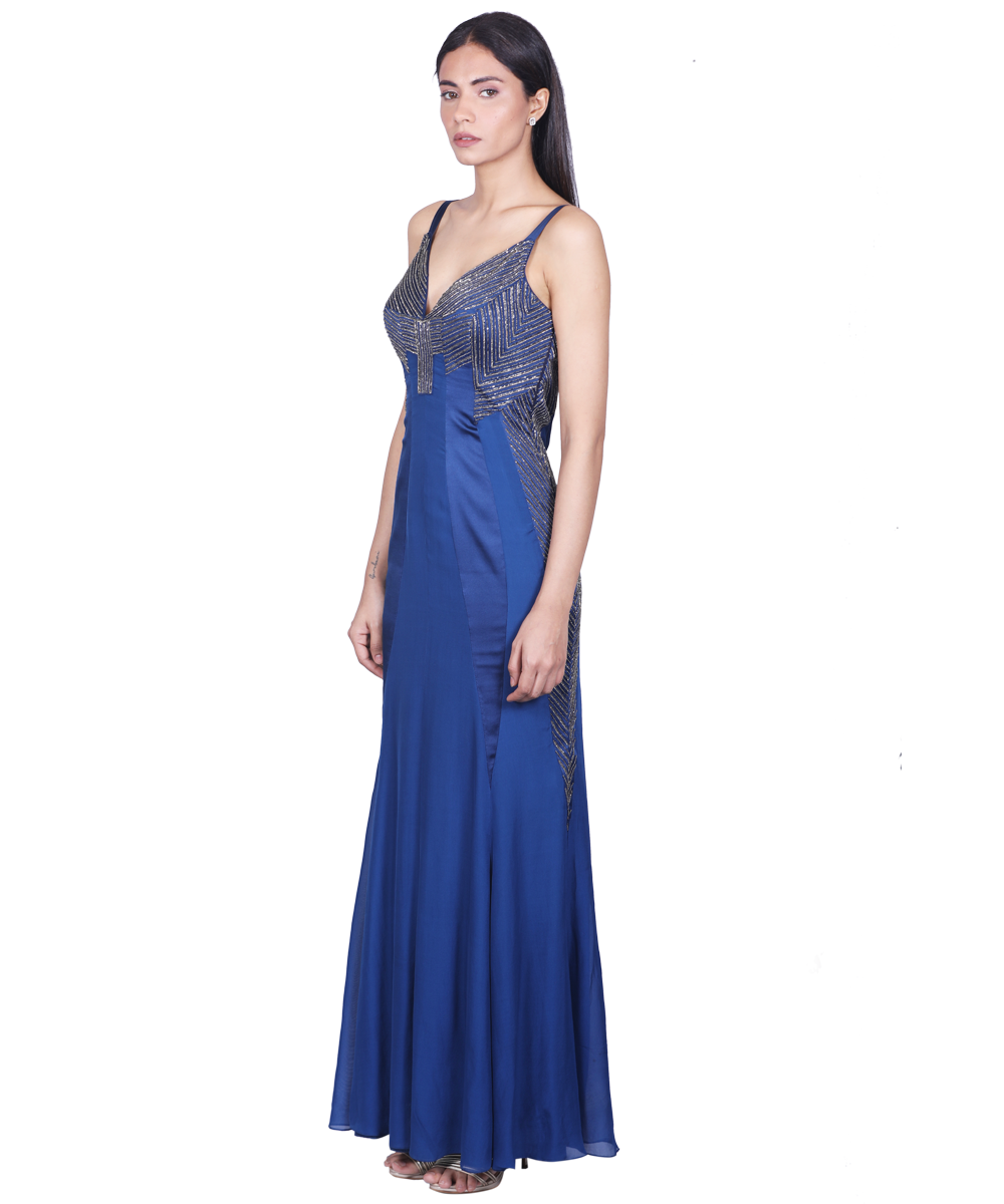 Royal Blue with gunmetal embroidery Cut & Sew Gown