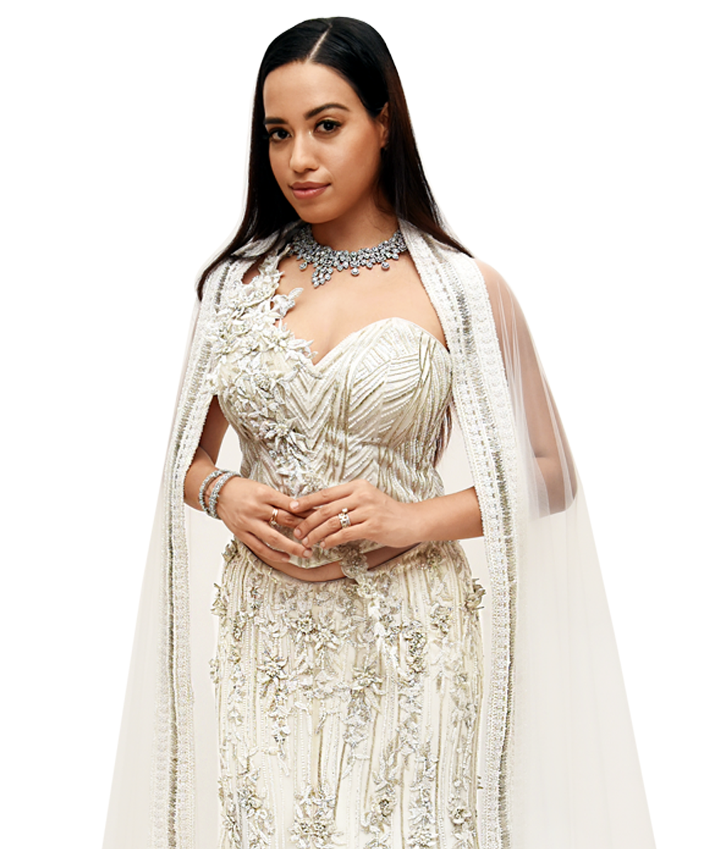Ivory and silver Embroidered Lehenga With Corset