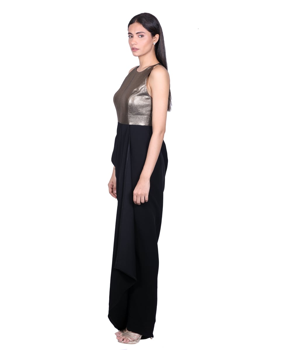 Black Gown With Two-Tone Metallic Bodice
