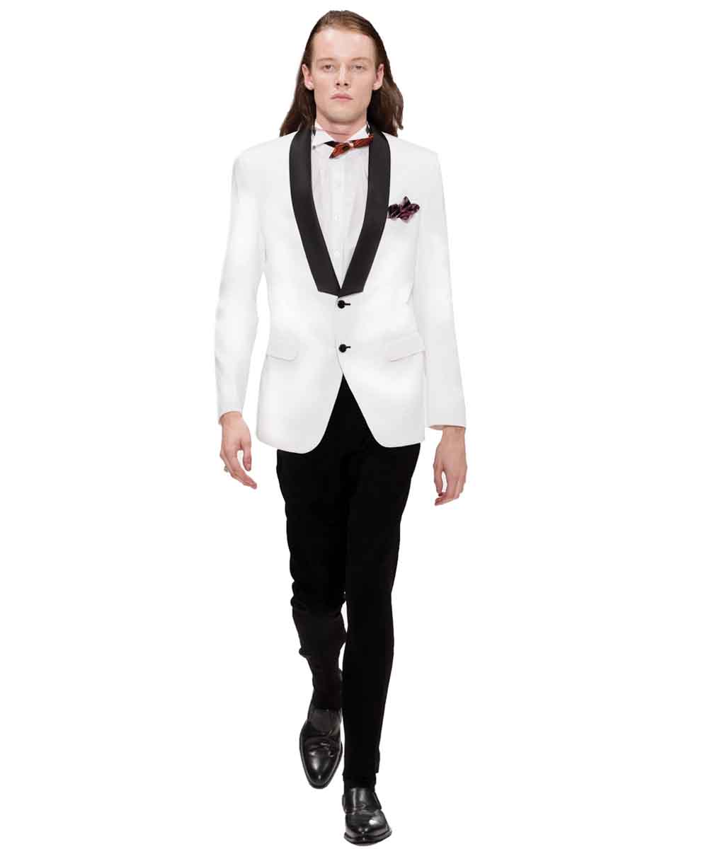 Signature white tuxedo set with leather detail