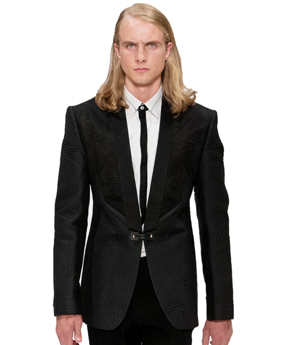 Signature black tuxedo set with quilted and pleated detail