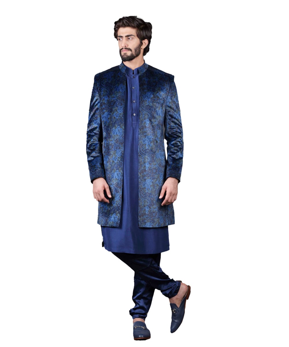 Ink Blue Deconstructed Sherwani Jacket