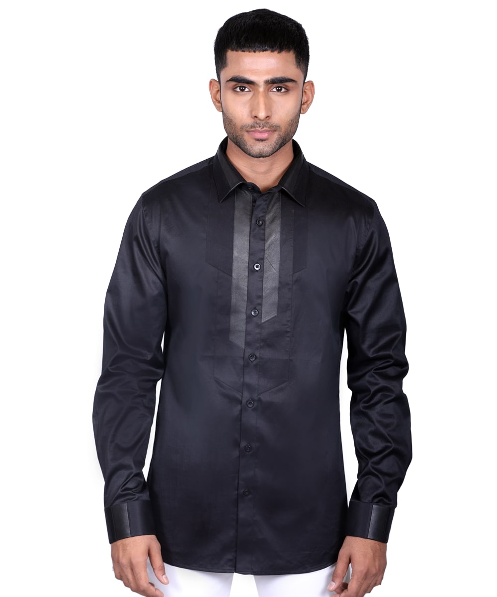 Black Cut & Sew Shirt with leather detail