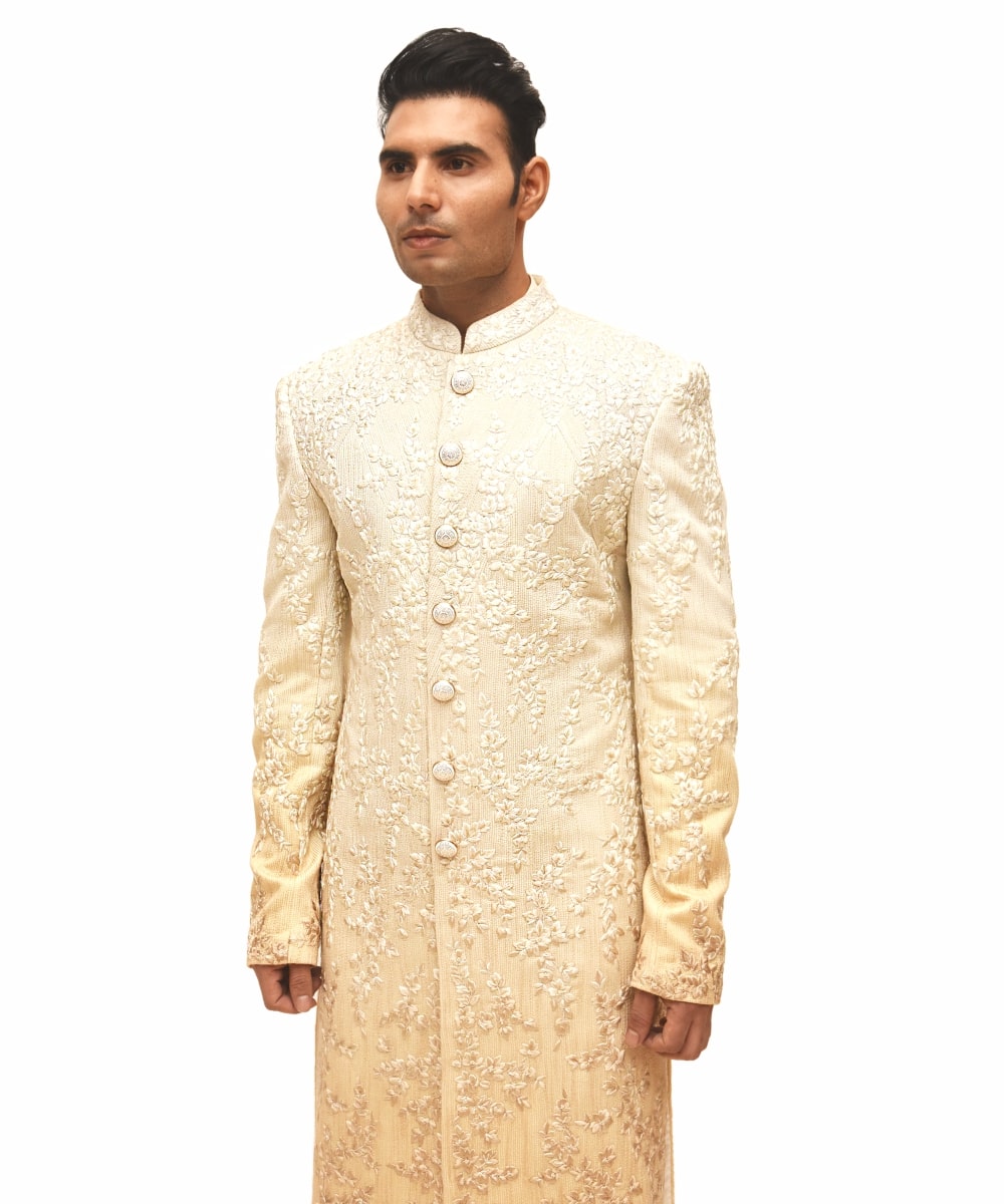 Ombré Sherwani set With floral Thread Work