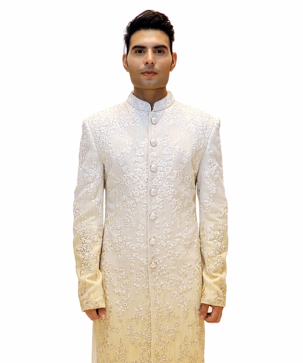 Ombré Sherwani set With floral Thread Work