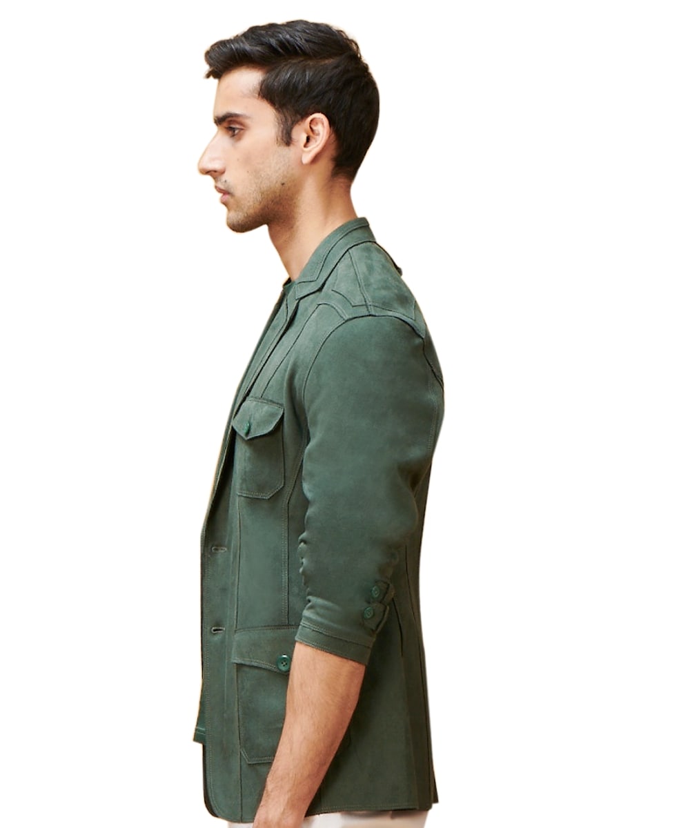 Pine Green stretch Suede cut and sew Travel Jacket