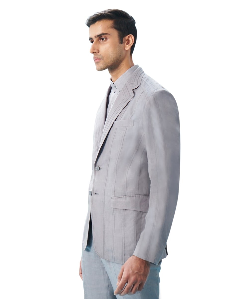 Signature cut and sew grey deconstructed Linen jacket set