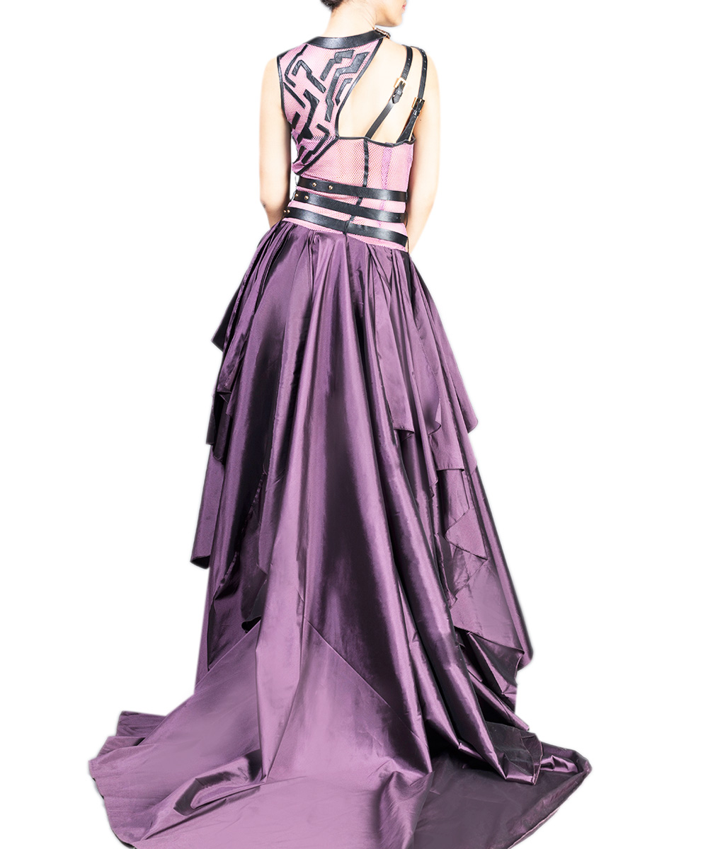 Mauve Gown With Leather Detail
