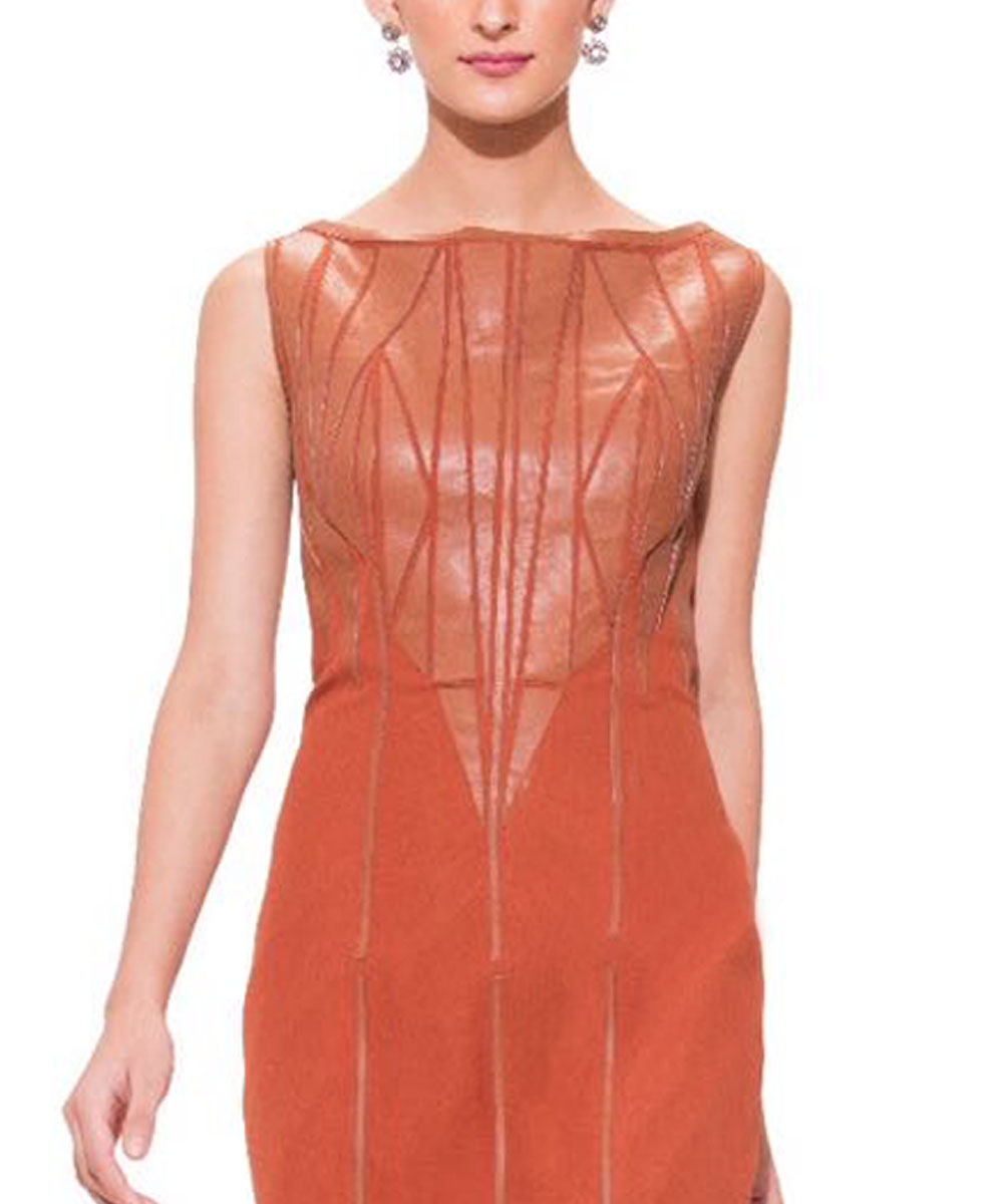 Burnt Orange Leather Applique Dress