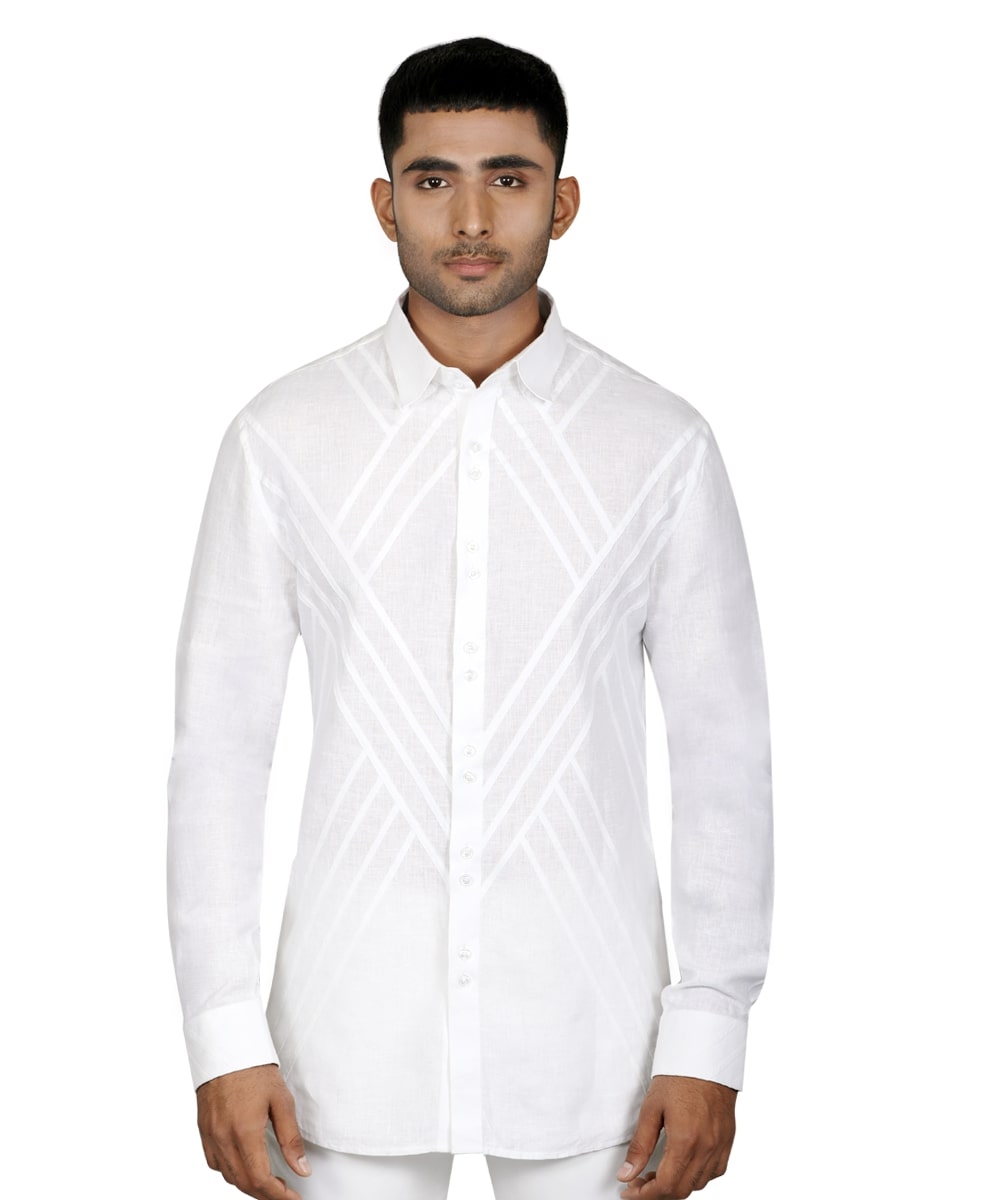White linen diamond Cut & Sew Shirt