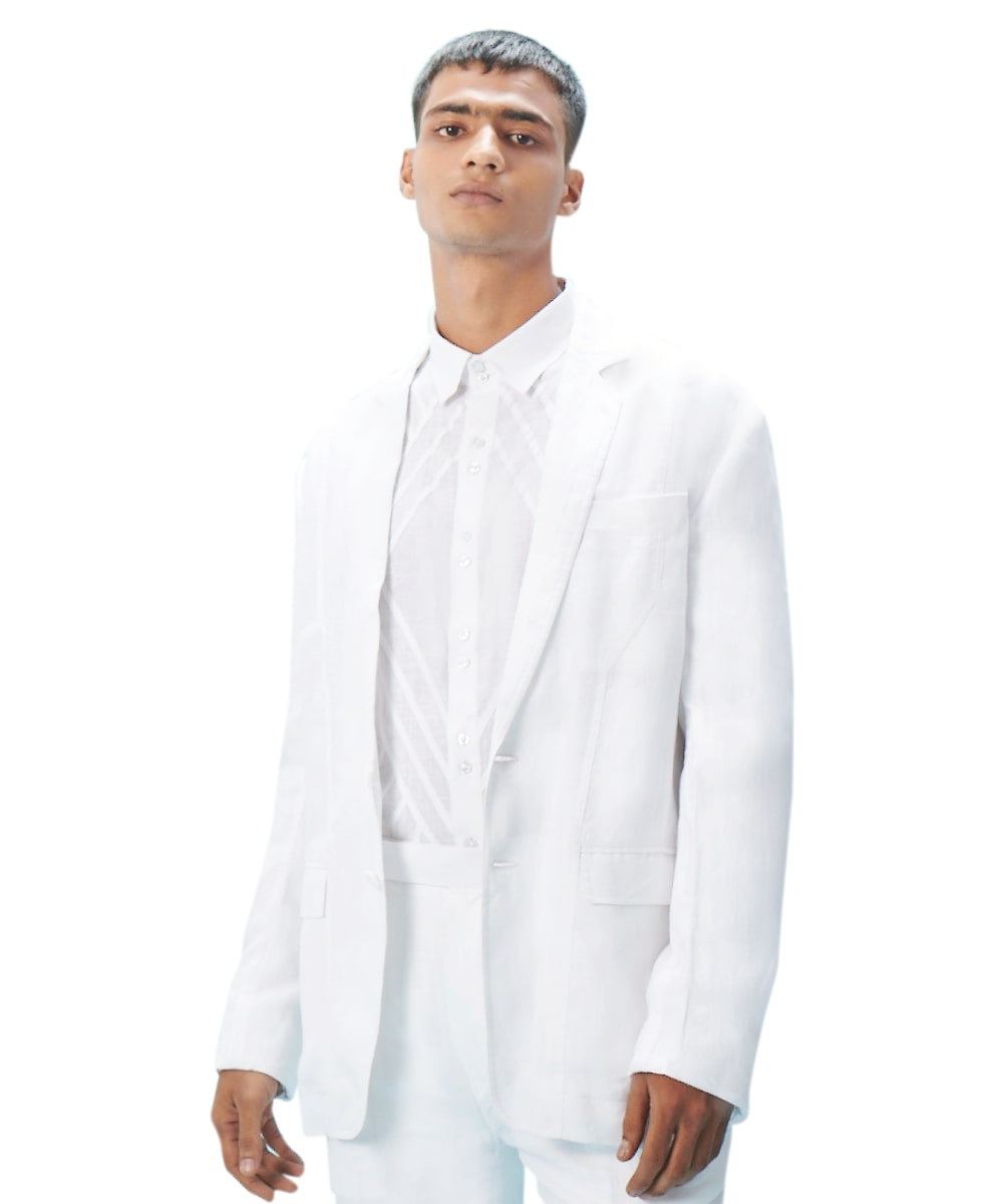 Signature cut and sew Ivory deconstructed Linen jacket set