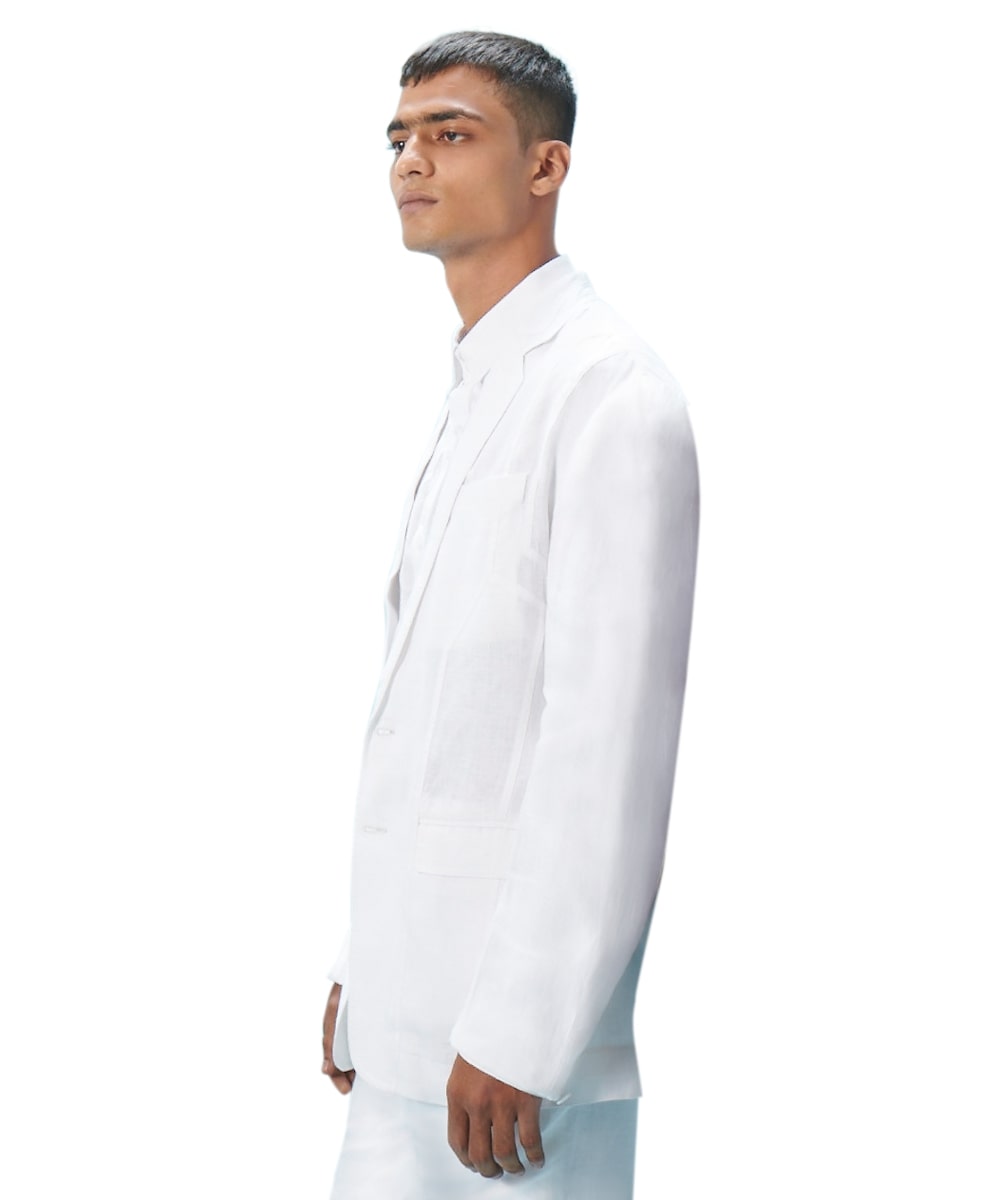 Signature cut and sew Ivory deconstructed Linen jacket set
