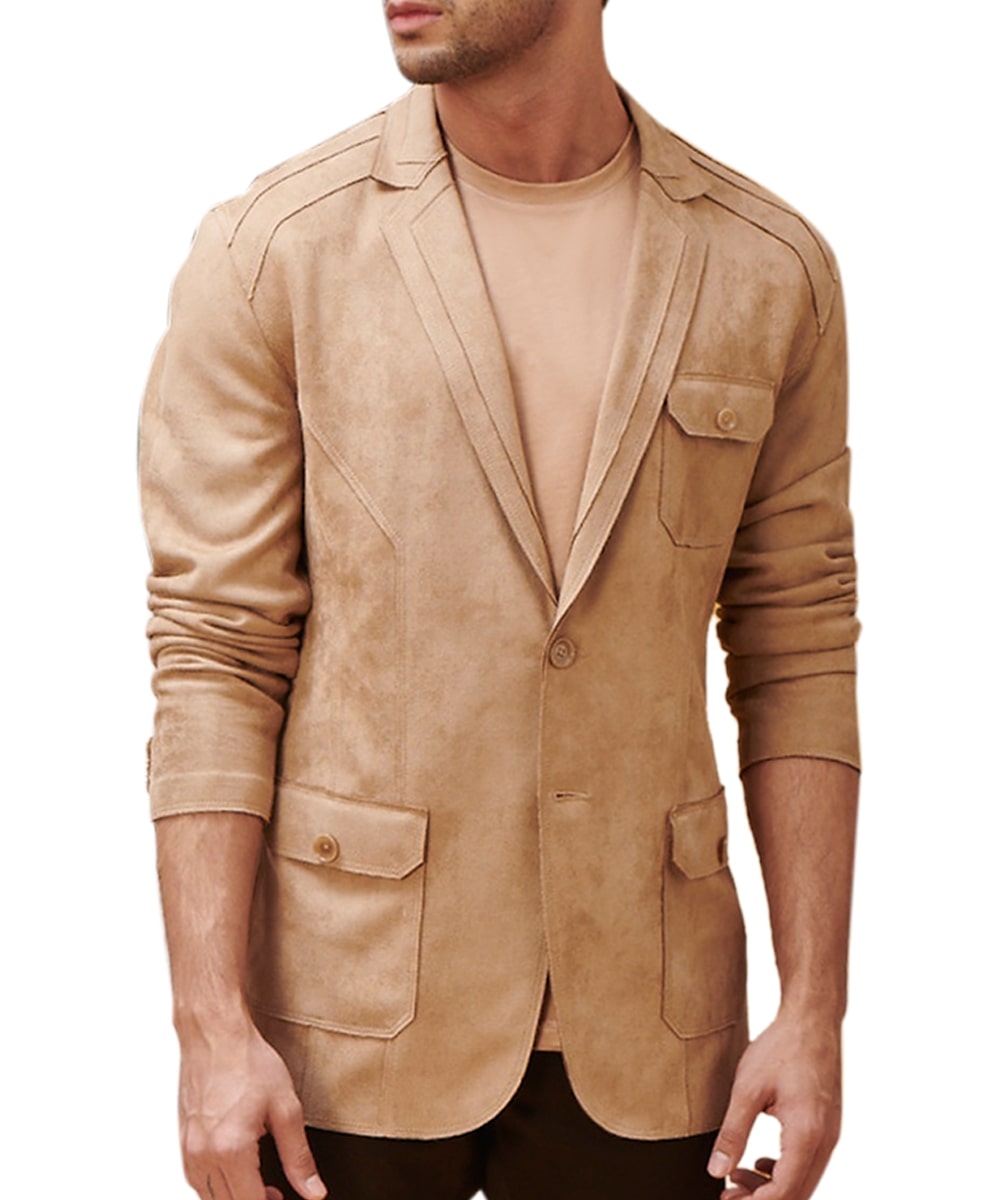 Camel stretch Suede cut and sew Travel Jacket