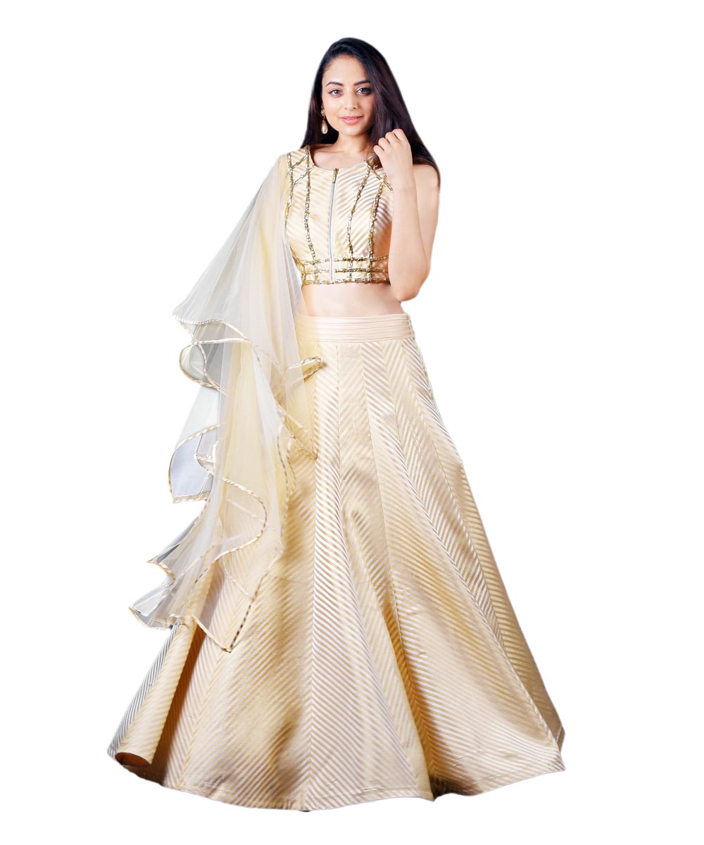 Beige Lehenga With Embroidered Blouse