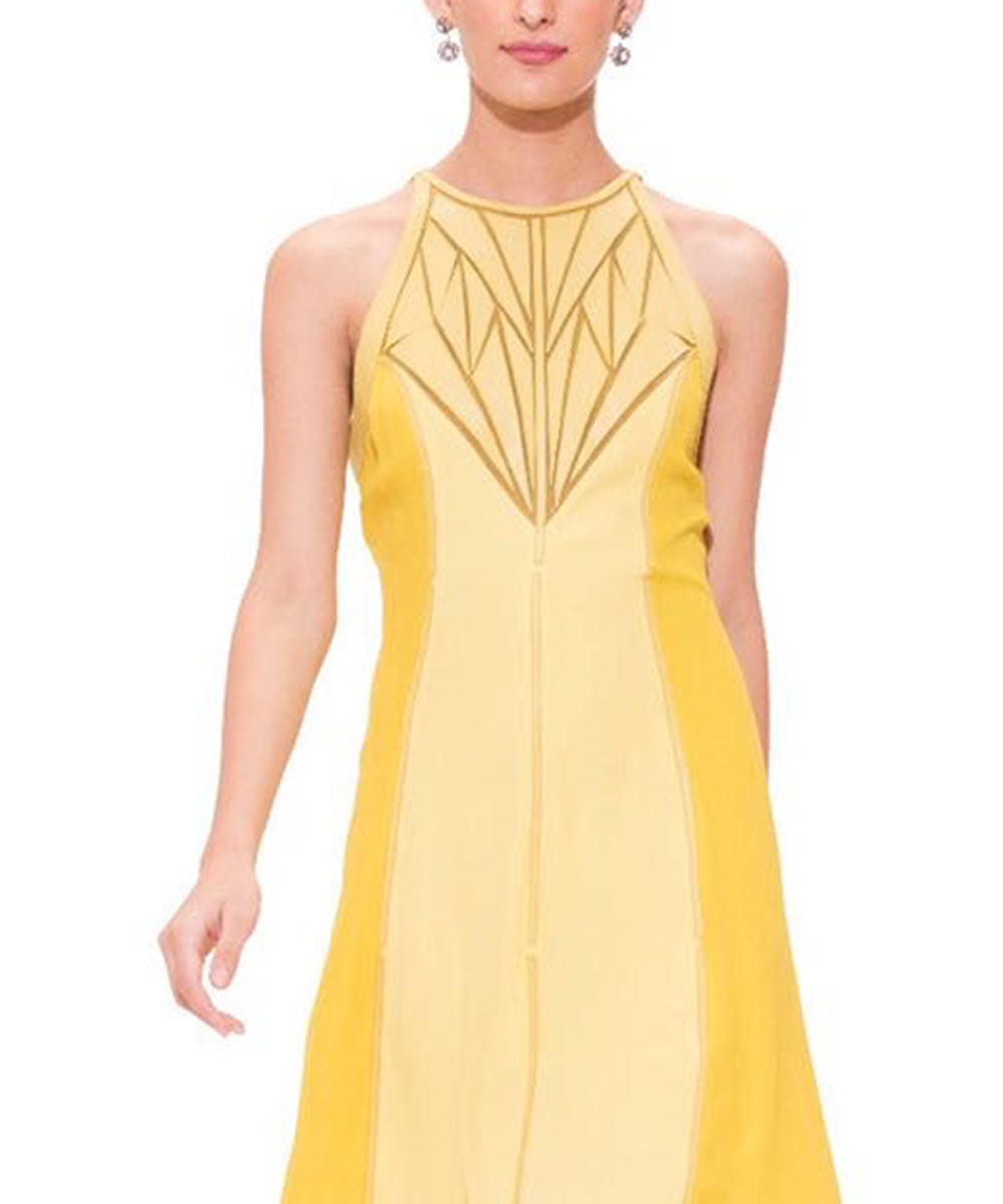 Sunshine yellow dress with leather applique