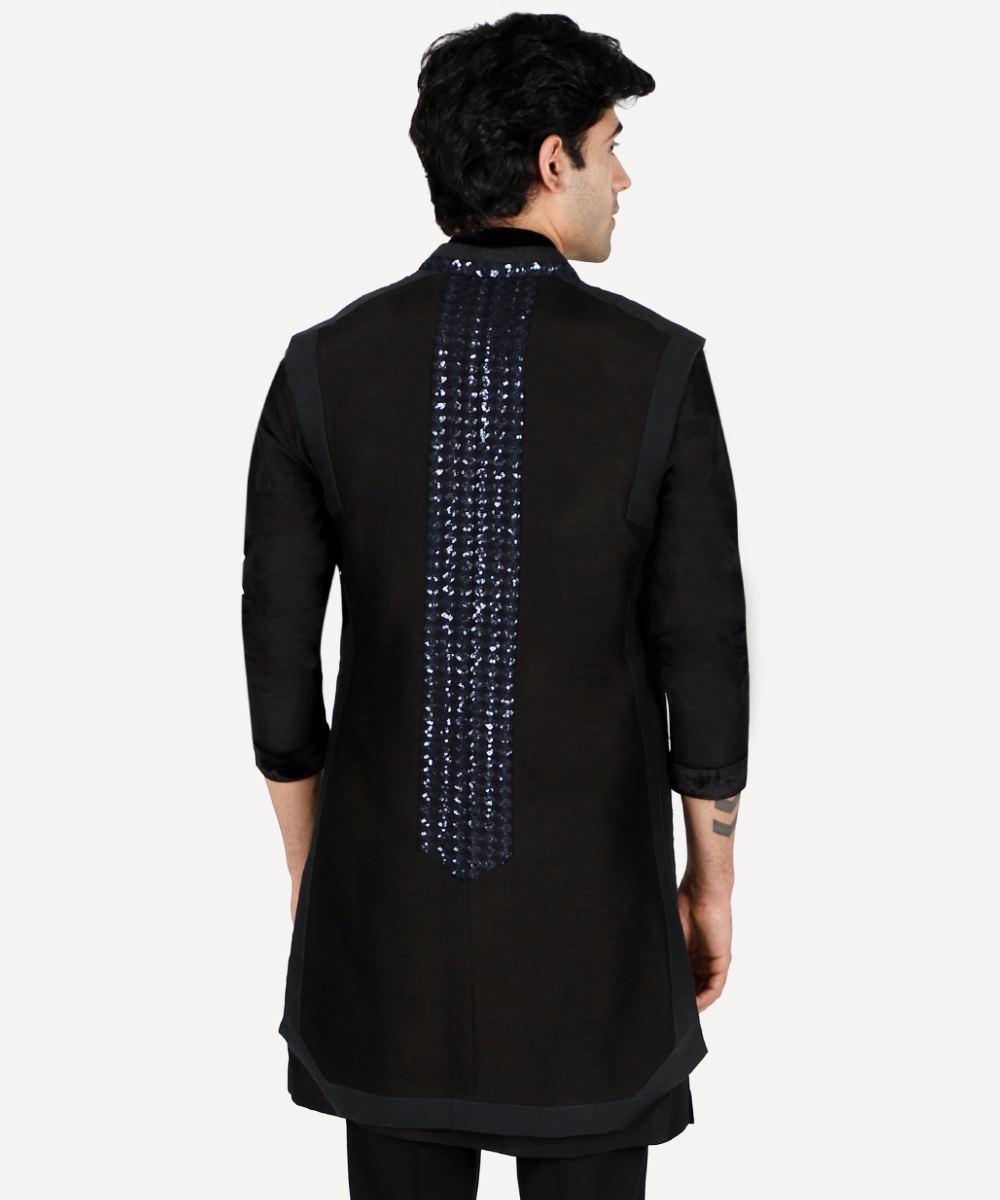 Black Deconstructed Bandi Jacket With Crystal Work