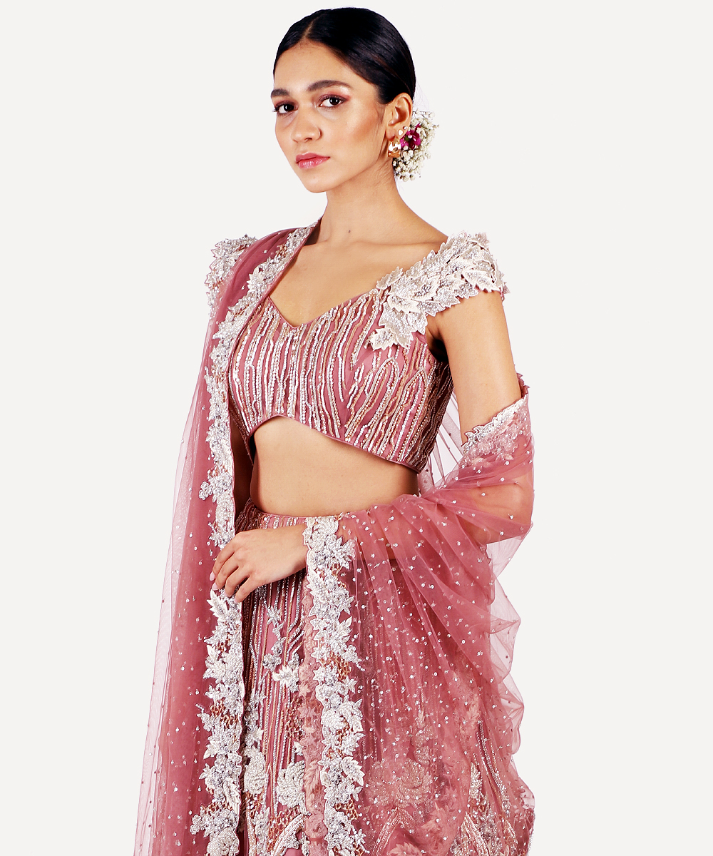 Ombré Old-Rose Pink Lehenga With Embroidery