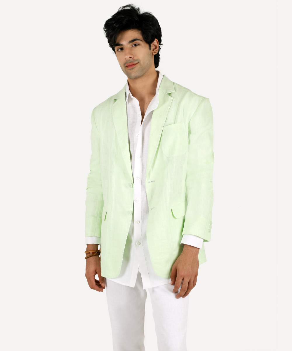 Siganture cut and sew mint green linen jacket