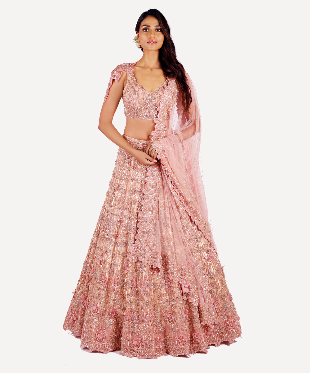Salmon Pink Fully Embroidered Lehenga With Blouse