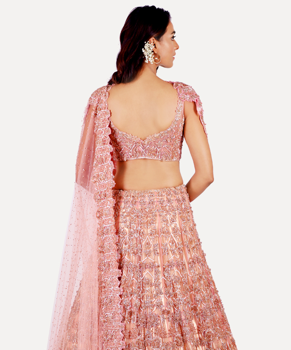 Salmon Pink Fully Embroidered Lehenga With Blouse