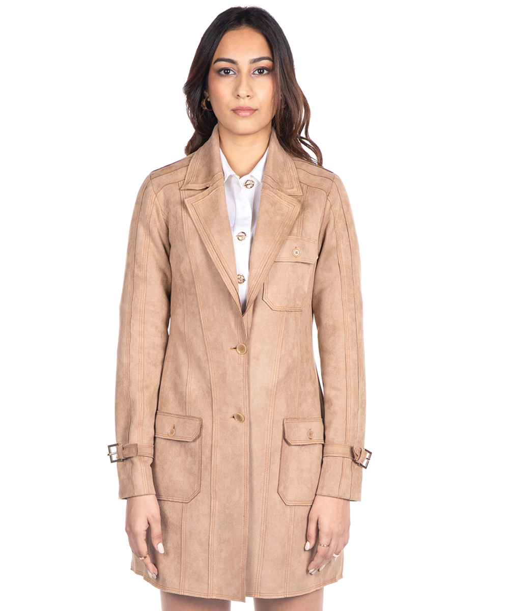 Camel Suede Trench Coat