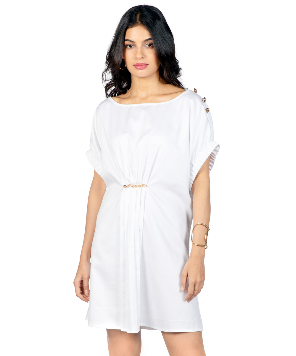 White Italian linen dress with stylized sleeves