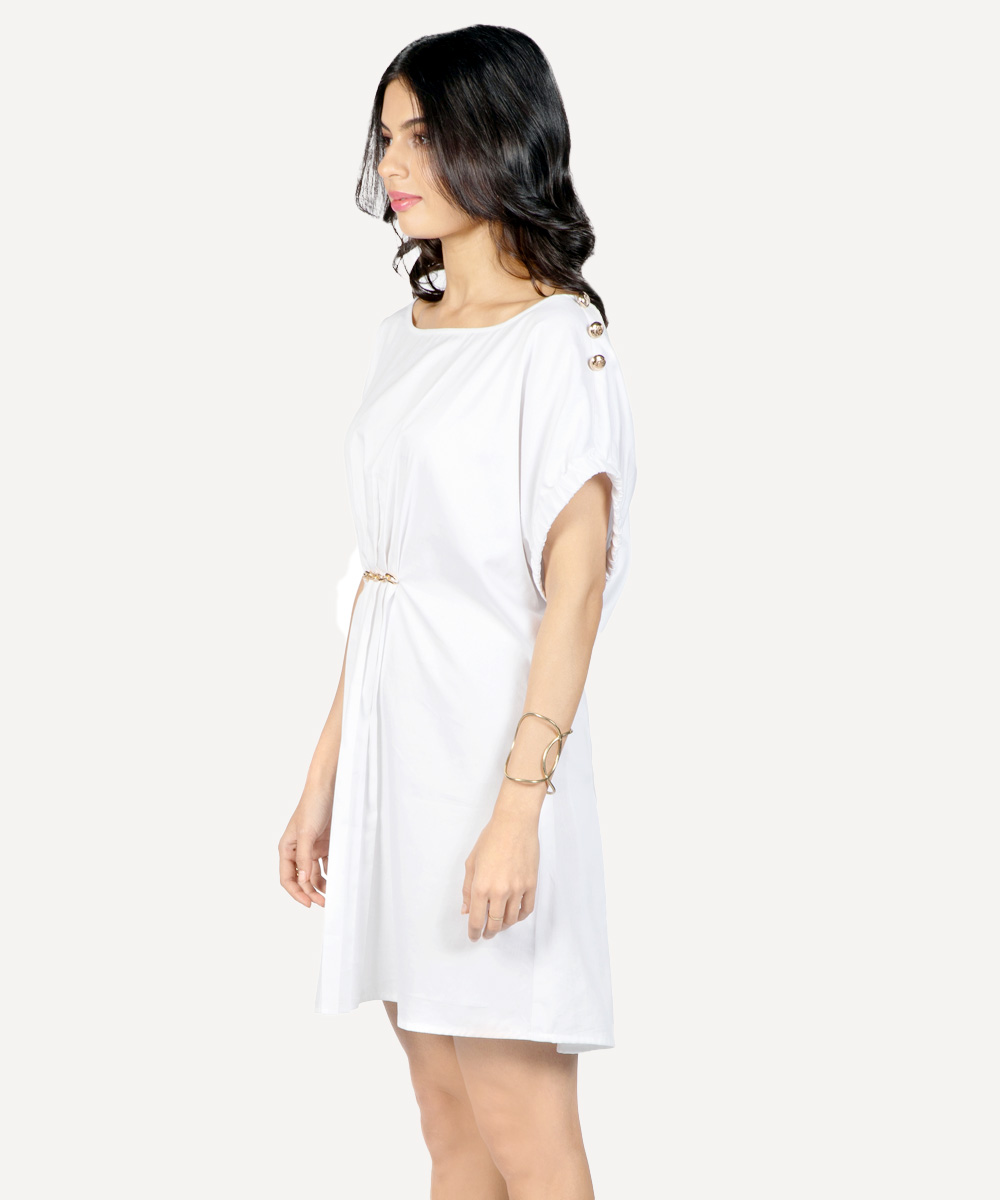 White Italian linen dress with stylized sleeves