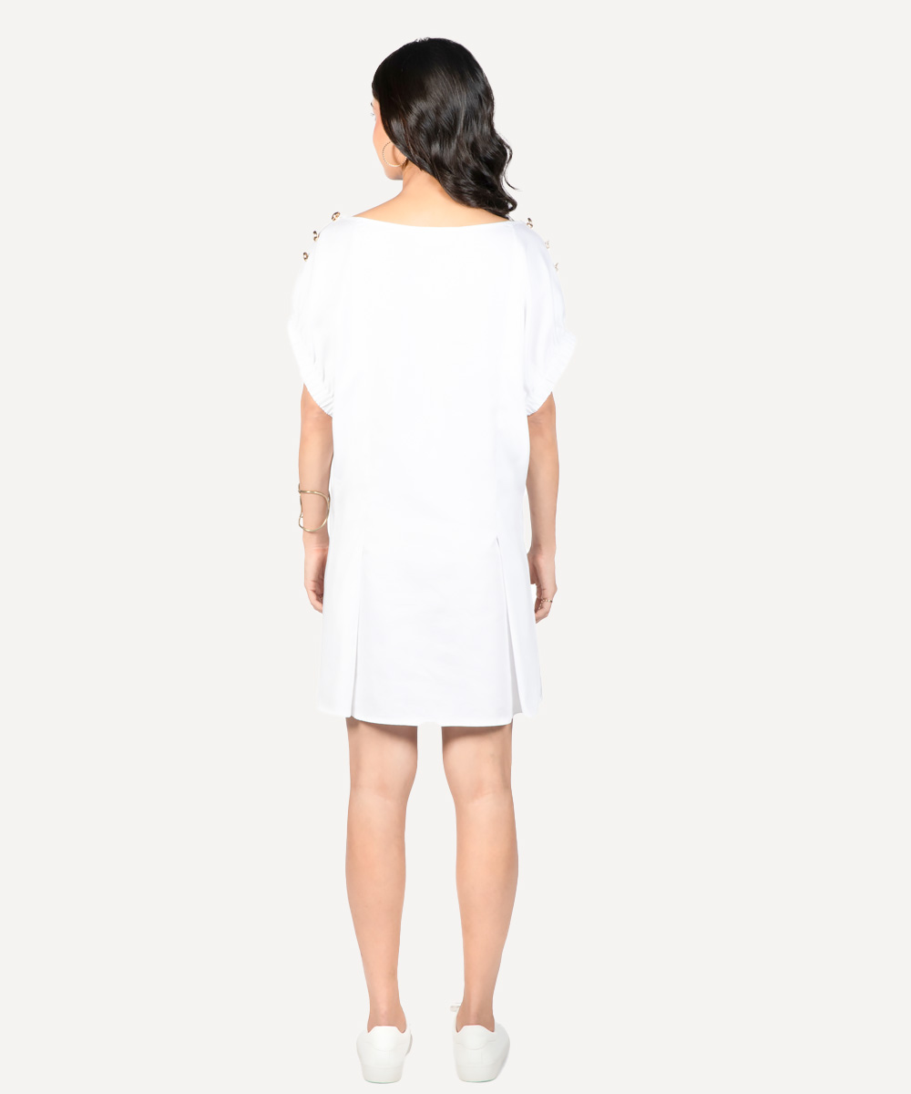 White Italian linen dress with stylized sleeves