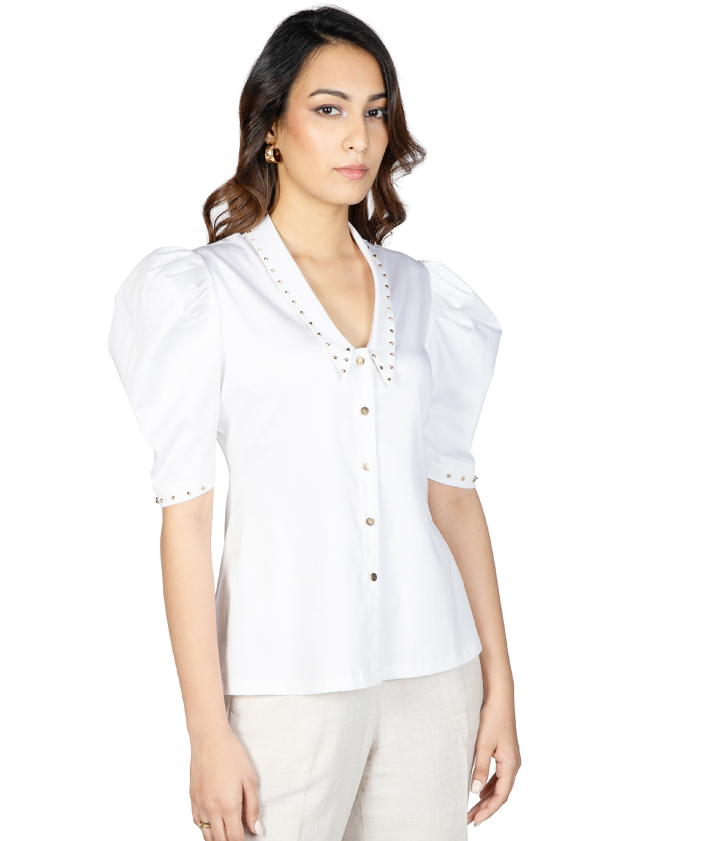 White Chelsea collar Italian linen shirt