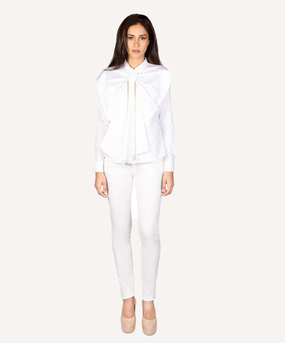 White Italian linen shirt with bow