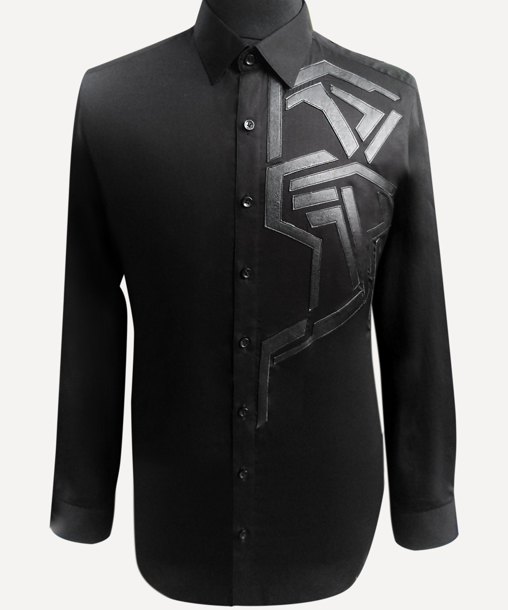 Black Shirt With Leather Applique Work