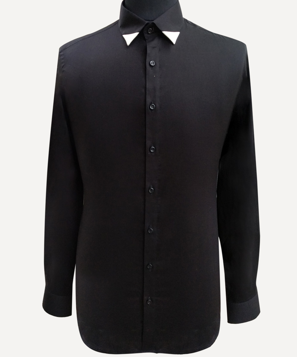 Black Shirt With White Geometric Collar Detailing