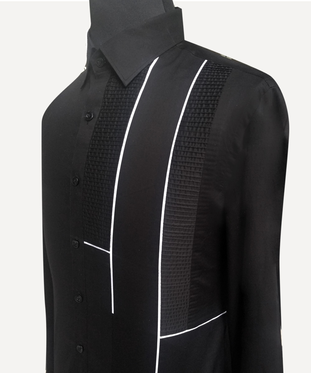 Black And White Cut & Sew Shirt With Micro Pleating