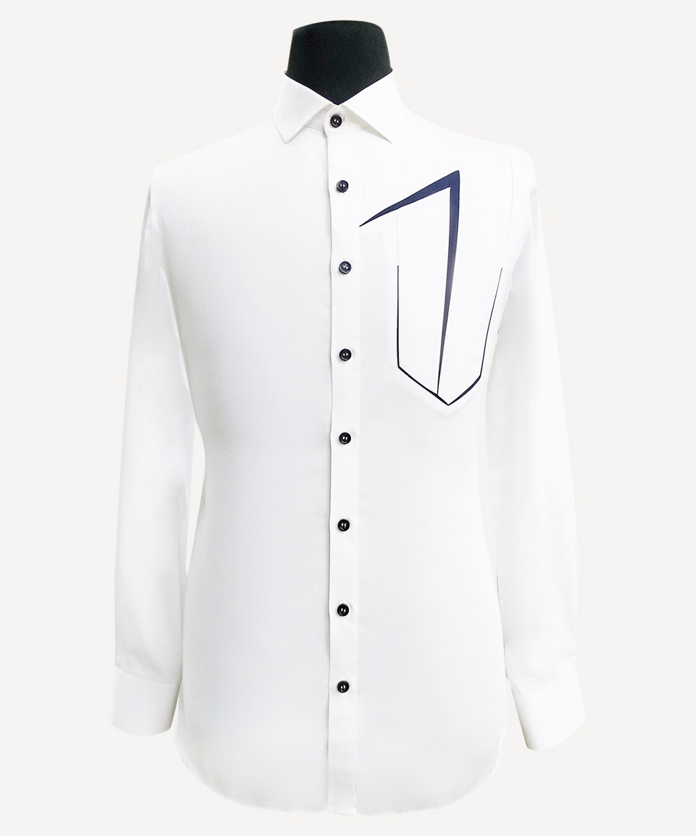 White Cut & Sew Shirt in geometric patterns