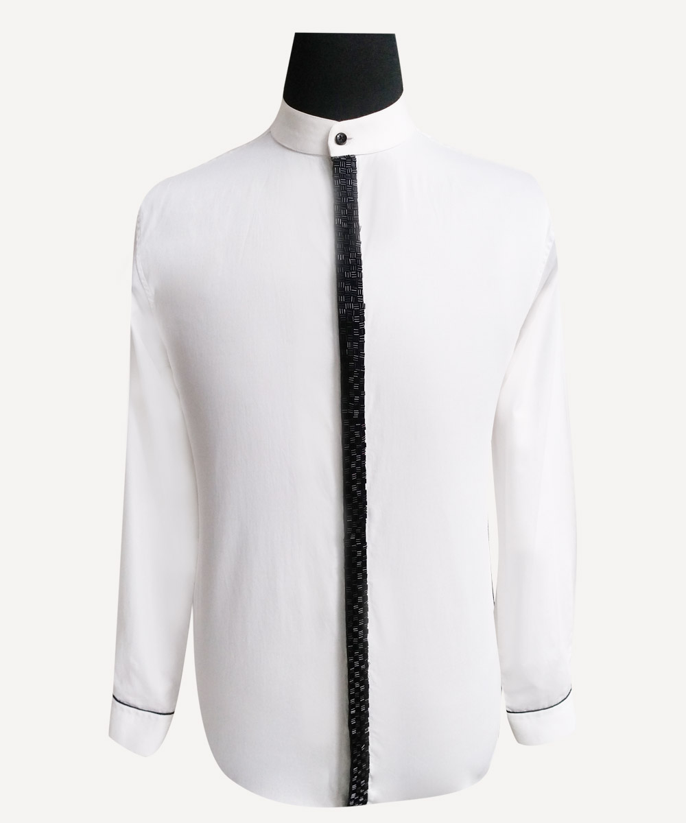 White And Black Mandarin Collar Shirt