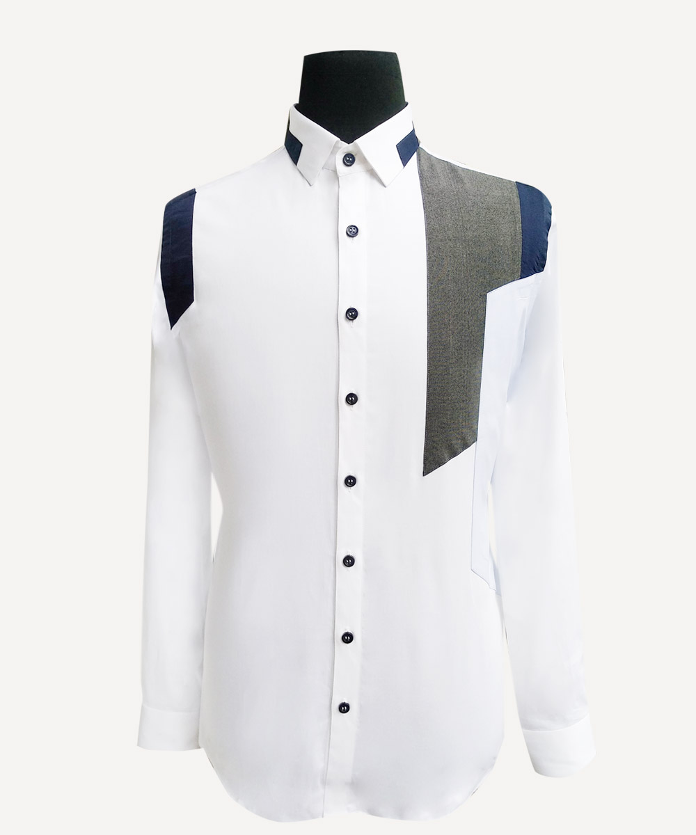 White Shirt with colour blocked geometric patterns