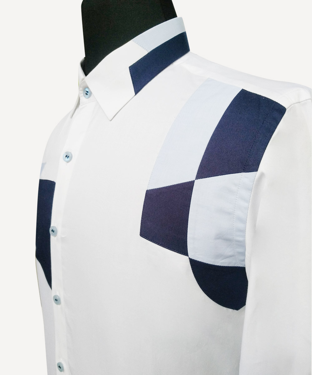 White And Blue Cut & Sew Shirt
