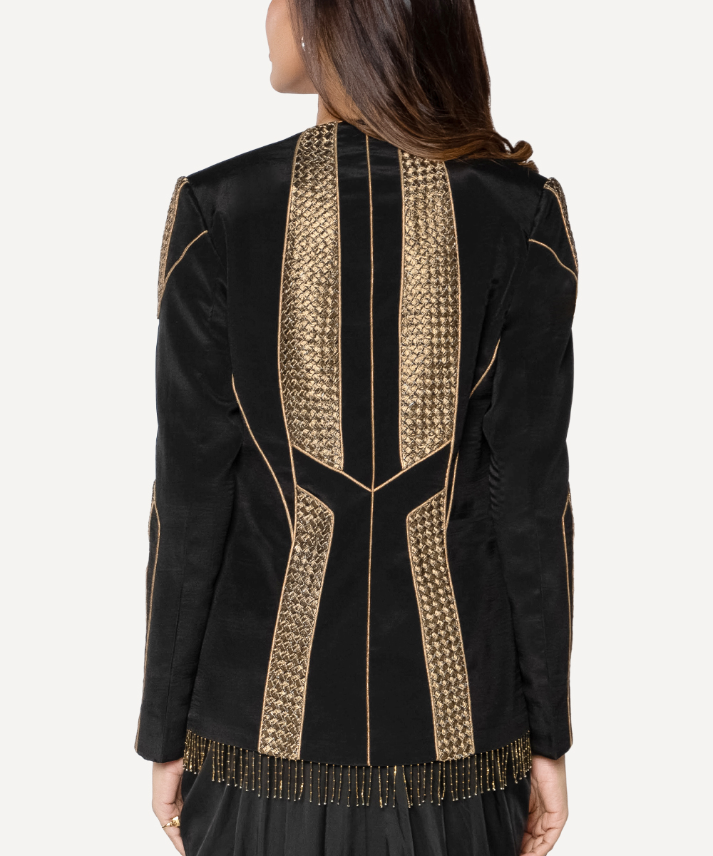 Black & Gold Embellished Jacket and Bustier Set