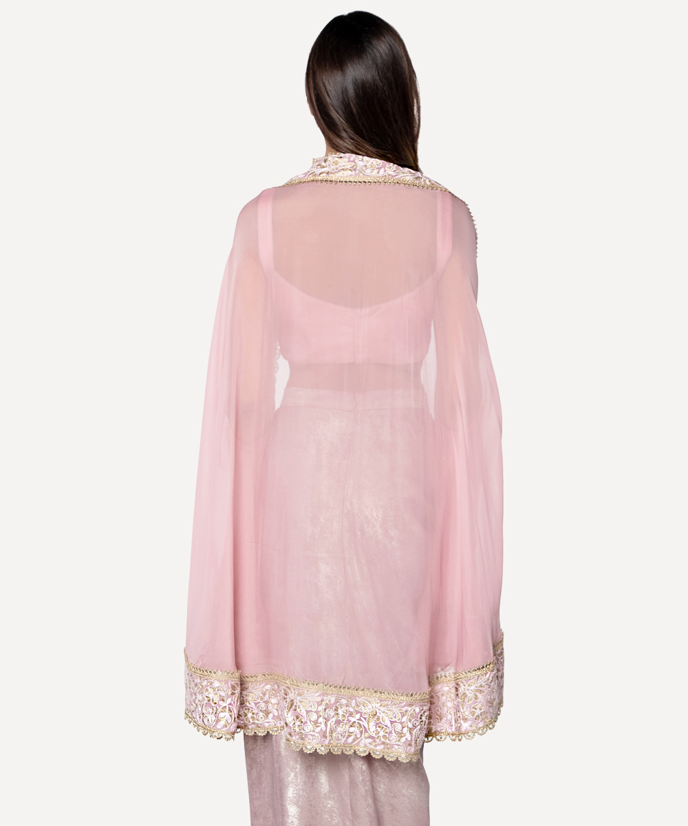 Powder Pink Skirt, Bustier and Embroidered Cape Set