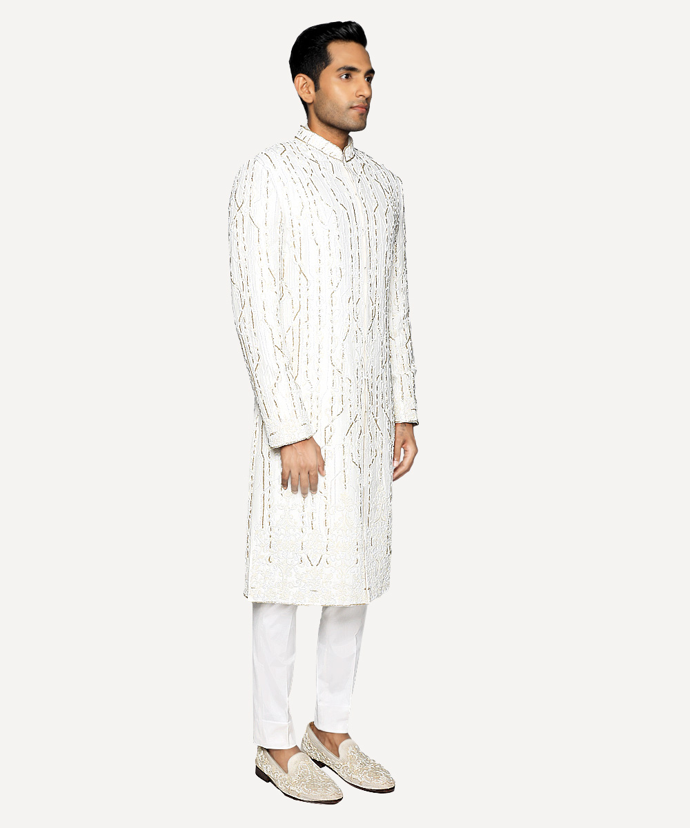 Ivory Sherwani With Architectural Embroidery And Embellishments