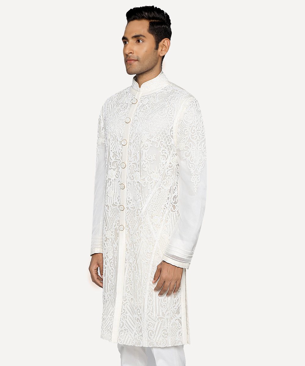 Ivory Sherwani With Intricate Embroidery And Embellishments